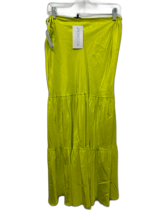 Beautiful People Size L Chartreuse Green Silk Drawstring Waist Tiered Maxi Skirt Chartreuse Green / L