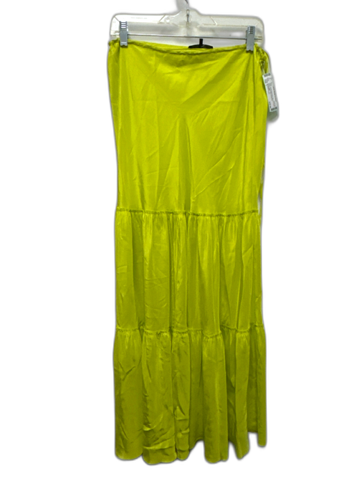 Beautiful People Size L Chartreuse Green Silk Drawstring Waist Tiered Maxi Skirt Chartreuse Green / L