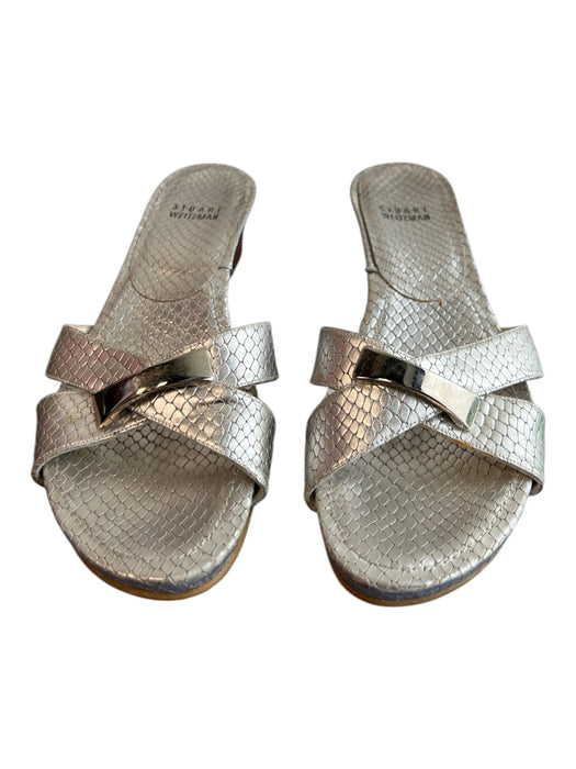 Stuart Weitzman Shoe Size 8.5 Silver Manmade Material open toe Kitten Heel Shoes Silver / 8.5