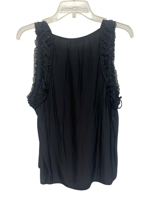 Ramy Brook Size Large Black Polyester Sleeveless lace up Ruffle V Neck Top Black / Large