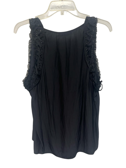 Ramy Brook Size Large Black Polyester Sleeveless lace up Ruffle V Neck Top Black / Large