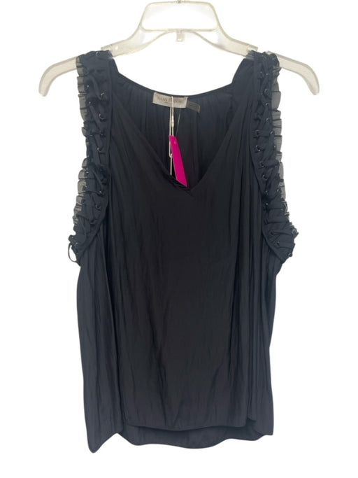 Ramy Brook Size Large Black Polyester Sleeveless lace up Ruffle V Neck Top Black / Large