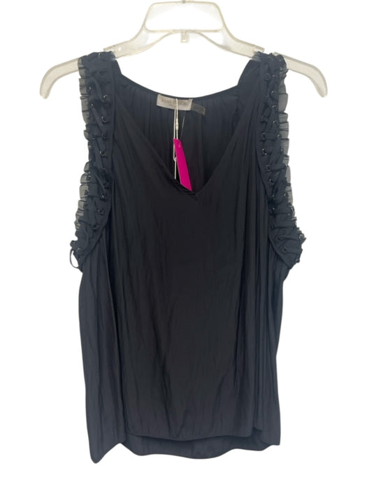 Ramy Brook Size Large Black Polyester Sleeveless lace up Ruffle V Neck Top Black / Large