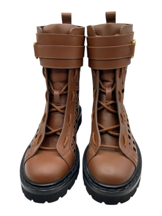 Bally Shoe Size 37 Brown & Black Leather Laser Cut Combat Lace Up Boots Brown & Black / 37