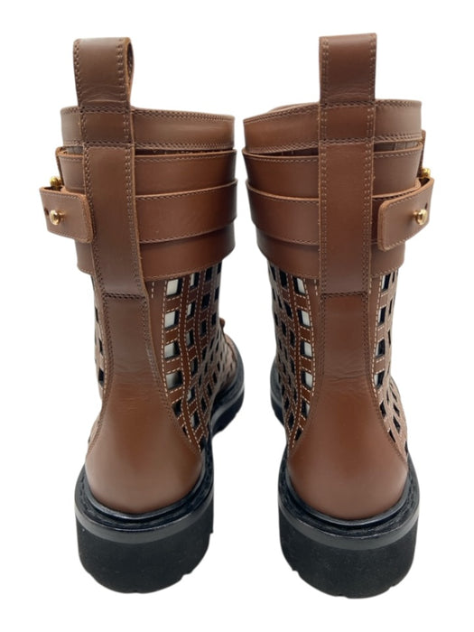 Bally Shoe Size 37 Brown & Black Leather Laser Cut Combat Lace Up Boots Brown & Black / 37