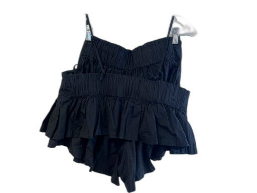 Free People Size S Black Cotton V Neck Cropped Elastic Waist Flare Short Set Black / S