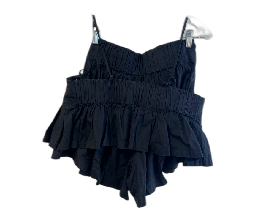 Free People Size S Black Cotton V Neck Cropped Elastic Waist Flare Short Set Black / S