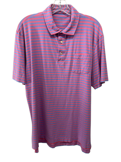 Peter Millar Size L Blue & Orange Cotton Striped Polo Men's Short Sleeve Blue & Orange / L