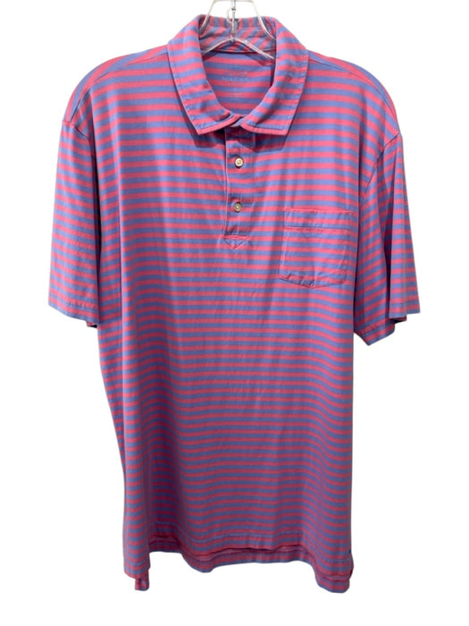 Peter Millar Size L Blue & Orange Cotton Striped Polo Men's Short Sleeve Blue & Orange / L