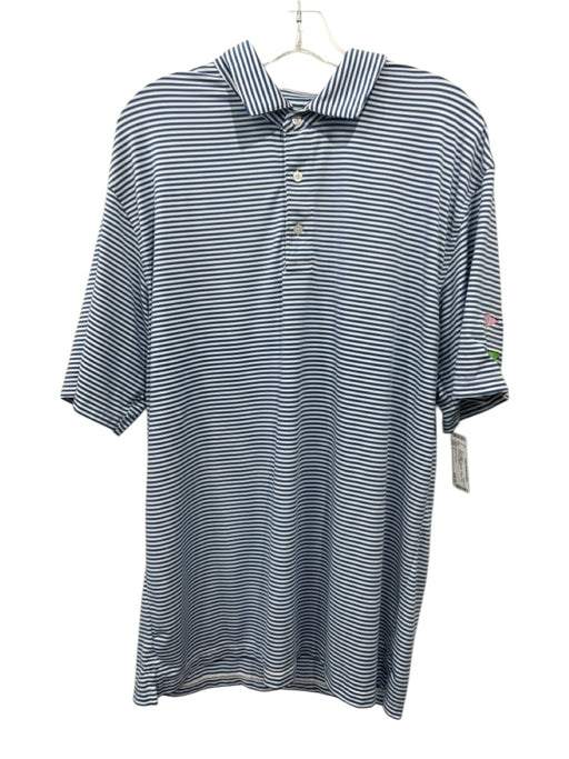 Onward Reserve Size L Blue & White Polyester Striped Polo Men's Short Sleeve Blue & White / L