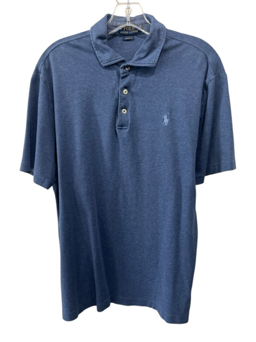 Polo Size L Blue Cotton Solid Polo Men's Short Sleeve Blue / L