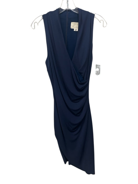 Artelier Nicole Miller Size P Navy Blue Polyester Sleeveless Drape Detail Dress Navy Blue / P