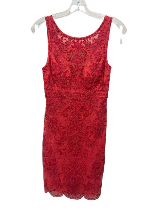 Sue Wong Size 2 Orange & Red Nylon Lace Overlay Floral Embroidery Beaded Dress Orange & Red / 2