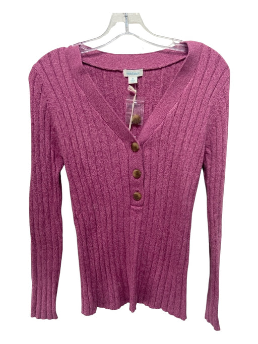 Sundance Size M Purple Cotton Blend V Neck 3 button Ribbed Knit Sweater Purple / M