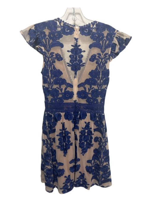 For Love & Lemons Size S Blue & Beige Nylon Mesh Embroidered Flowers Dress Blue & Beige / S