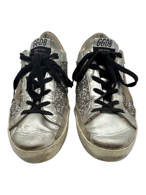 Golden Goose Shoe Size 38 Silver & Beige Leather Glitter Lace Up Sneakers Silver & Beige / 38