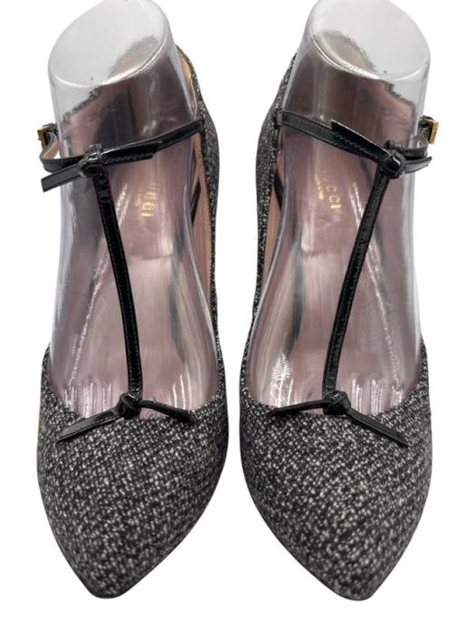 Gucci Shoe Size 39 Black & White Wool Blend Pointed Toe Stiletto Buckle Pumps Black & White / 39