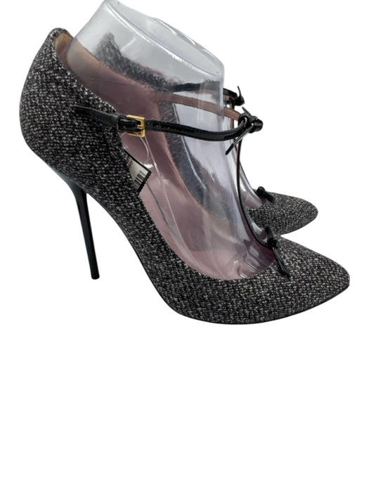 Gucci Shoe Size 39 Black & White Wool Blend Pointed Toe Stiletto Buckle Pumps Black & White / 39