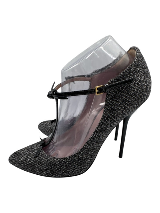 Gucci Shoe Size 39 Black & White Wool Blend Pointed Toe Stiletto Buckle Pumps Black & White / 39