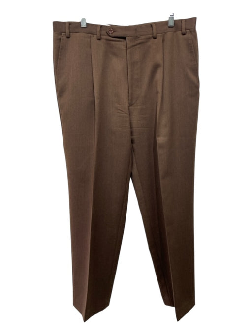 Canali Size 52 Brown Wool Blend Solid Dress Pleats Men's Pants 52