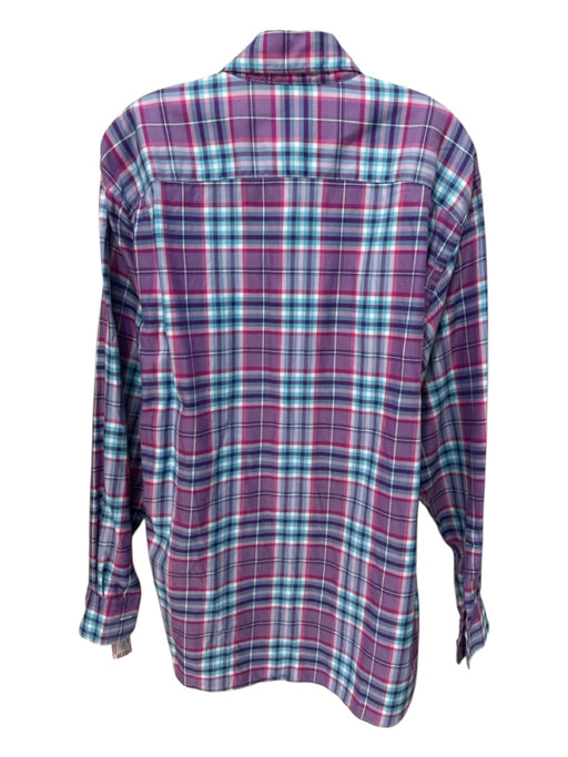 Robert Talbott Size L Purple & Blue Print Cotton Plaid Flannel Long Sleeve Shirt Purple & Blue Print / L