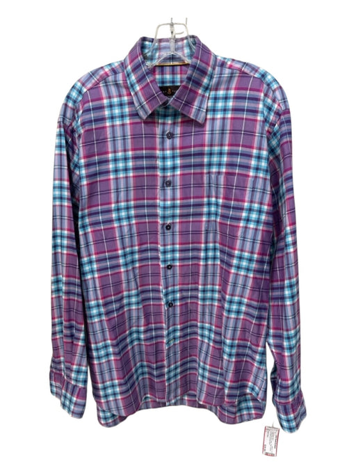 Robert Talbott Size L Purple & Blue Print Cotton Plaid Flannel Long Sleeve Shirt Purple & Blue Print / L