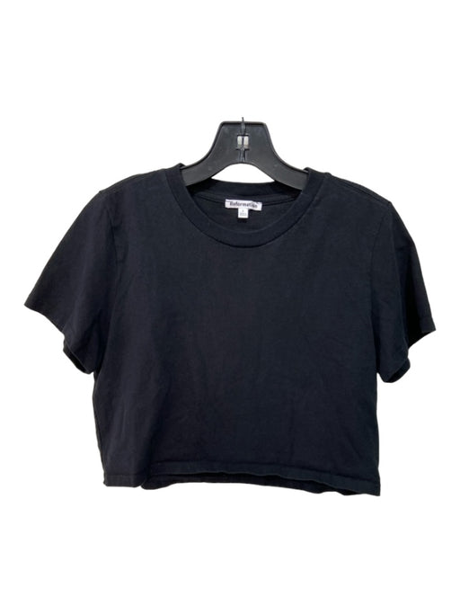 Reformation Size S Black Cotton Crew Neck Short Sleeve Cropped Top Black / S