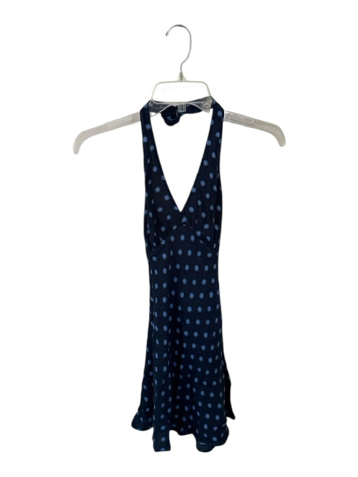 Reformation Size XS Navy & Blue Halter Deep V Polka dot Waist Tie Dress Navy & Blue / XS
