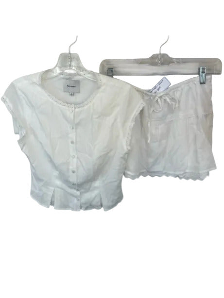 Reformation Size 0 White Organic Cotton Mini Eyelet Trim Button Up Skirt Set White / 0