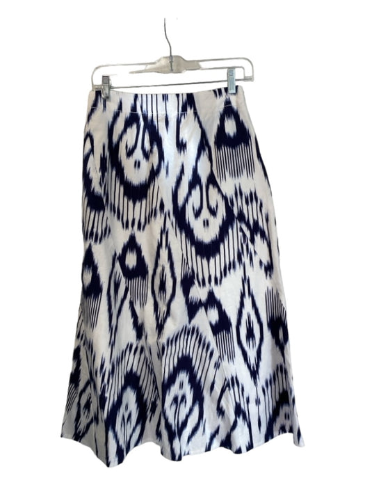 Rebecca Taylor Size 4 Navy & white Cotton Abstract Side Zip Flare Skirt Navy & white / 4