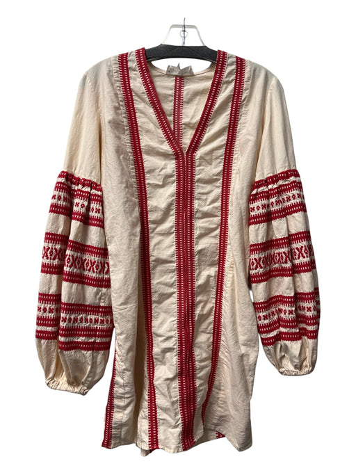 Celia Dragouni Size S Cream & Red No Fabric Tag V Neck Long Sleeve Dress Cream & Red / S