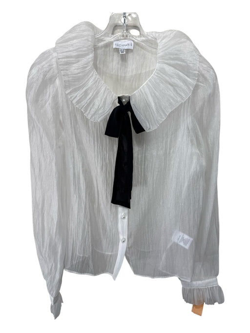 Lucy Paris Size Small White & Black Nylon Blend Long Sleeve Button Front Top White & Black / Small