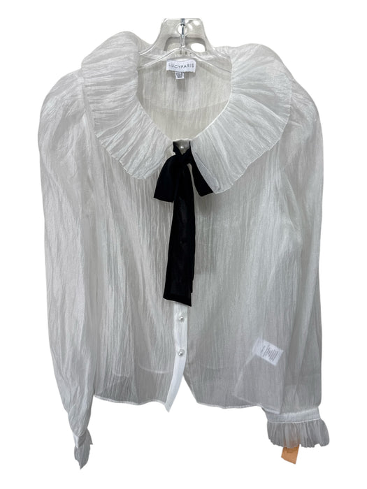 Lucy Paris Size Small White & Black Nylon Blend Long Sleeve Button Front Top White & Black / Small