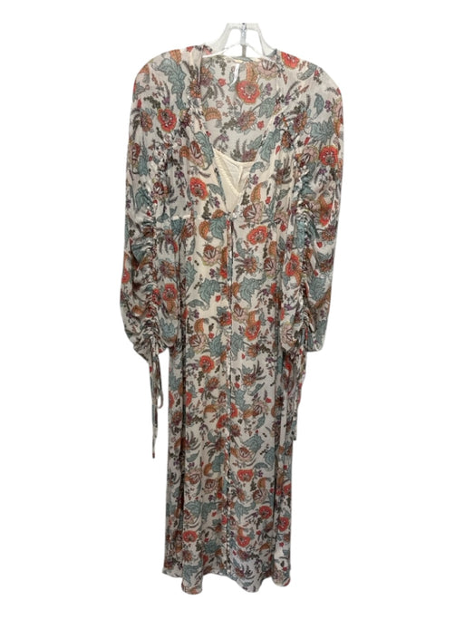 Free People Size S Beige, Pink, Blue Polyester floral print Button Down Dress Beige, Pink, Blue / S