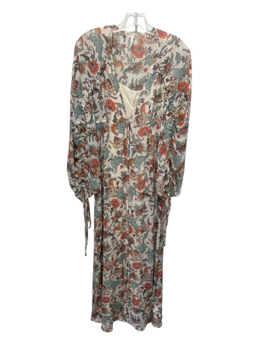 Free People Size S Beige, Pink, Blue Polyester floral print Button Down Dress Beige, Pink, Blue / S