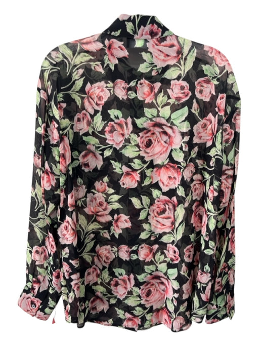 The Kooples Size S Black, Green, Pink Silk Blend Button Down Floral Collared Top Black, Green, Pink / S