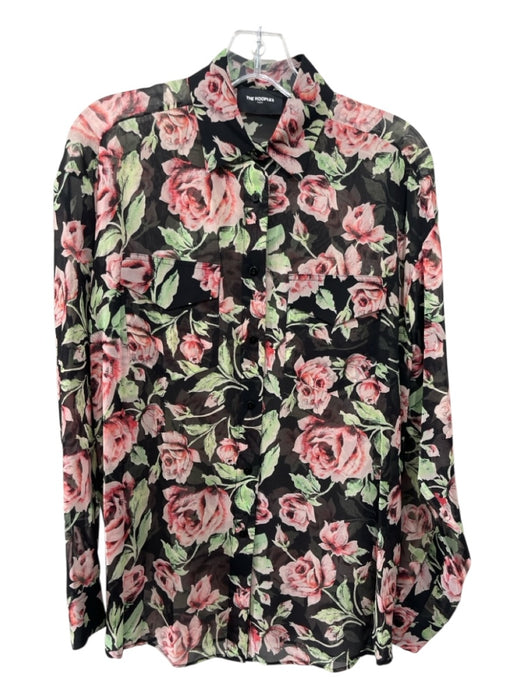 The Kooples Size S Black, Green, Pink Silk Blend Button Down Floral Collared Top Black, Green, Pink / S