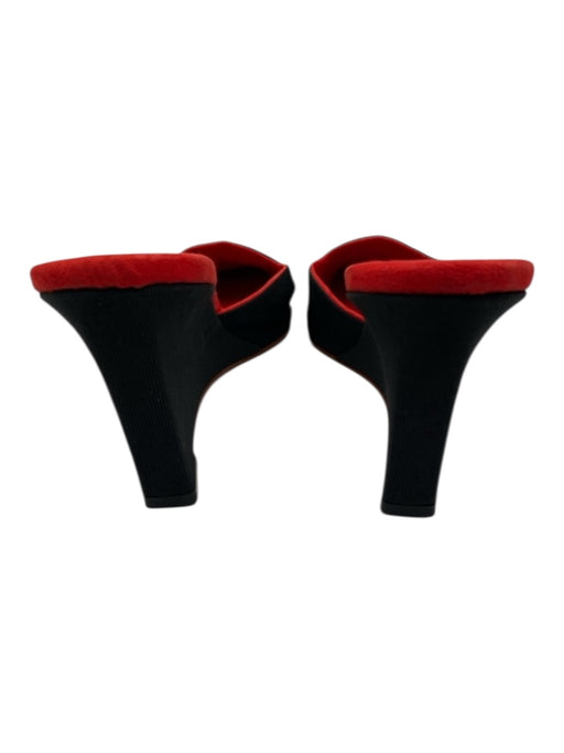 Shoe Size 8 Black & Red Canvas Embroidered Coral Pointed Toe Wedge Mules Black & Red / 8