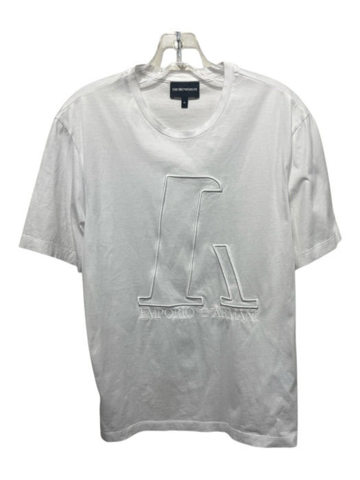 Emporio Armani Size M White Cotton Graphic Men's Short Sleeve Shirt White / M