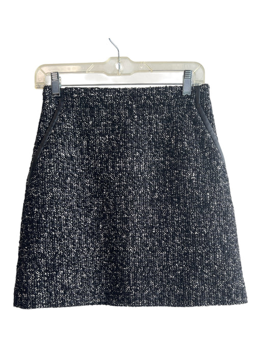 Karen Millen Size 4 Black Cotton Blend Tweed Back Zip Side Pocket Pencil Skirt Black / 4