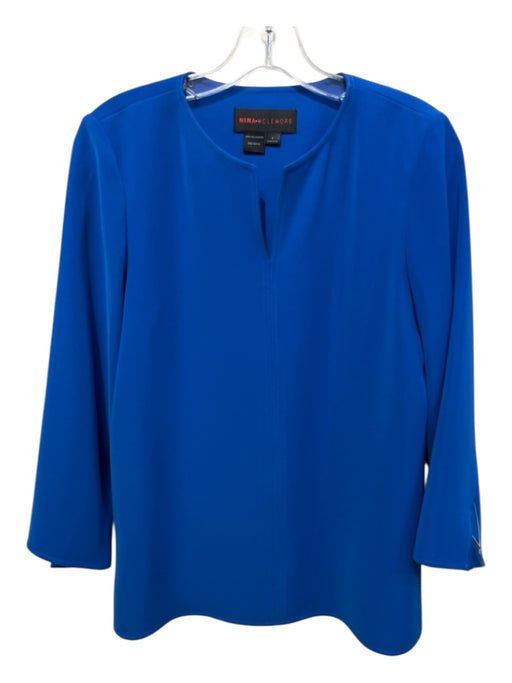 Nina Mclemore Size 2 Blue Polyester Long Sleeve Split V neckline Top Blue / 2