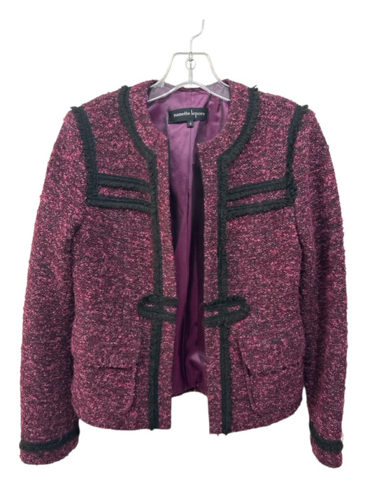 Nanette Lepore Size s / 4 Purple & Black Wool Blend Boucle Open Front Jacket Purple & Black / s / 4