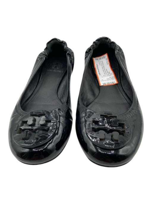 Tory Burch Shoe Size 7.5 Black Patent Leather Round Toe Logo Ballet Flats Black / 7.5