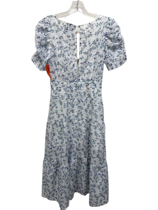Hello Molly Size S White & Blue Cotton & Polyester Short Puff Sleeve Midi Dress White & Blue / S