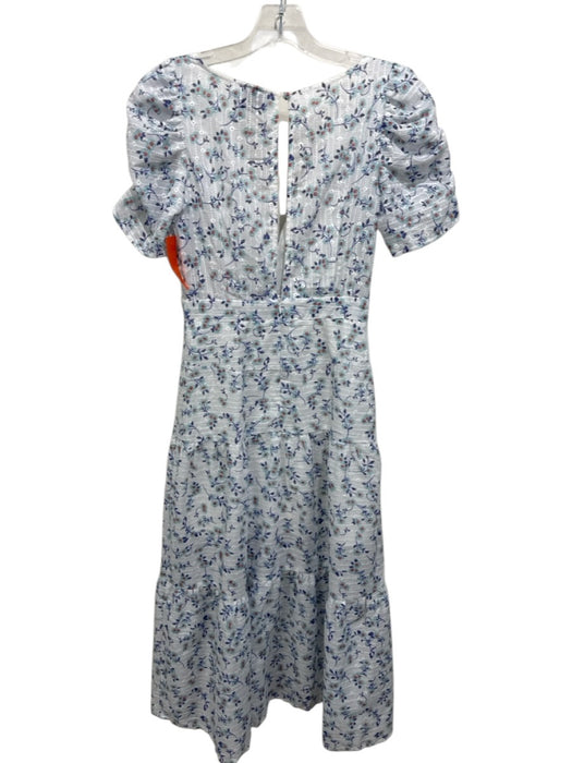 Hello Molly Size S White & Blue Cotton & Polyester Short Puff Sleeve Midi Dress White & Blue / S