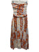 Peppermayo Size 2 Orange, Blue, Beige Cotton Strapless Abstract Print Midi Dress Orange, Blue, Beige / 2