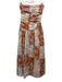 Peppermayo Size 2 Orange, Blue, Beige Cotton Strapless Abstract Print Midi Dress Orange, Blue, Beige / 2