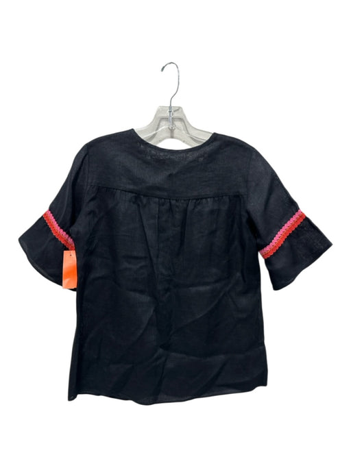 Vilagallo Size 42 Black, Pink, Orange Short Sleeve Ric-Rac Split V neck Top Black, Pink, Orange / 42