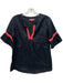Vilagallo Size 42 Black, Pink, Orange Short Sleeve Ric-Rac Split V neck Top Black, Pink, Orange / 42