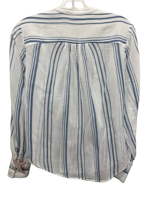 Frame Size S White & Blue Cotton Long Sleeve Vertical Stripes 1/4 Button Top White & Blue / S